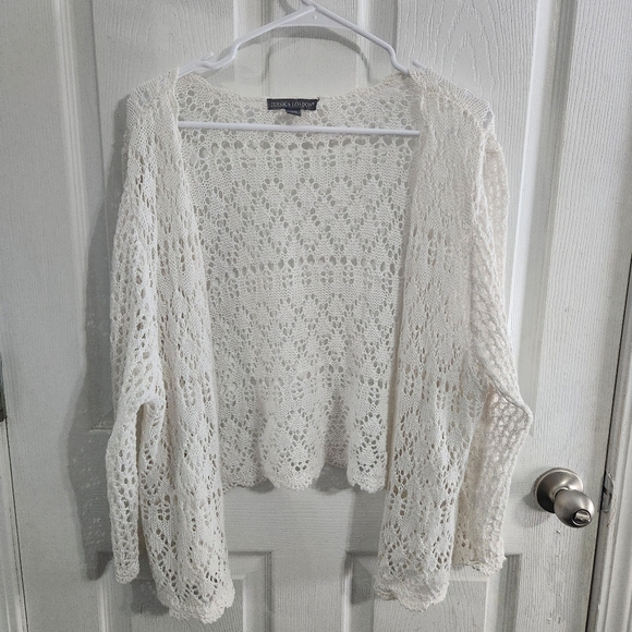 Jessica London open knit white cardigan y2k beachy feminine woman size 22 - Picture 1 of 7
